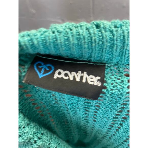 Vintage 1980s Teal Knit Cropped Sweater Lace Collar Cuffs Med Cottage Preppy - Picture 10 of 10